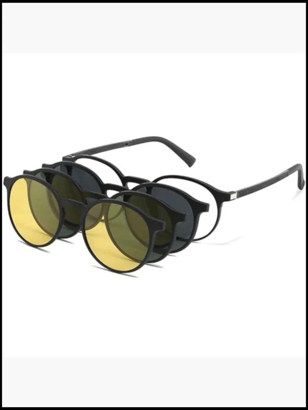 Round Eyeglasses Frame with 3 in 1 Polarized Magnetic Clip-On Sunglasses